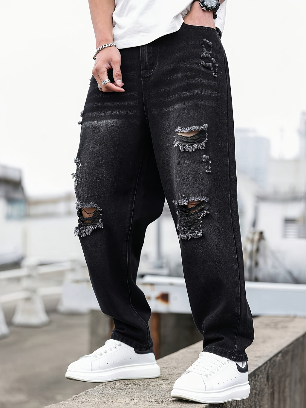 Jeans Casuales Desgastados para Hombre