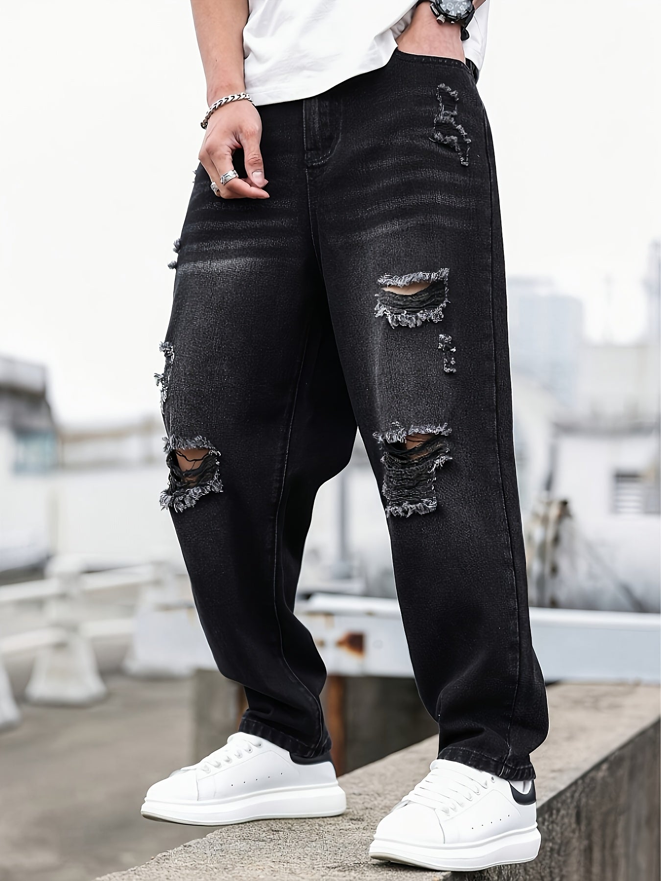 Jeans Casuales Desgastados para Hombre