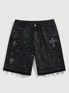 Bermuda Jeans Masculina Streetwear com Strass Premium