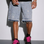 Bermuda Jeans Masculina Streetwear com Strass Premium