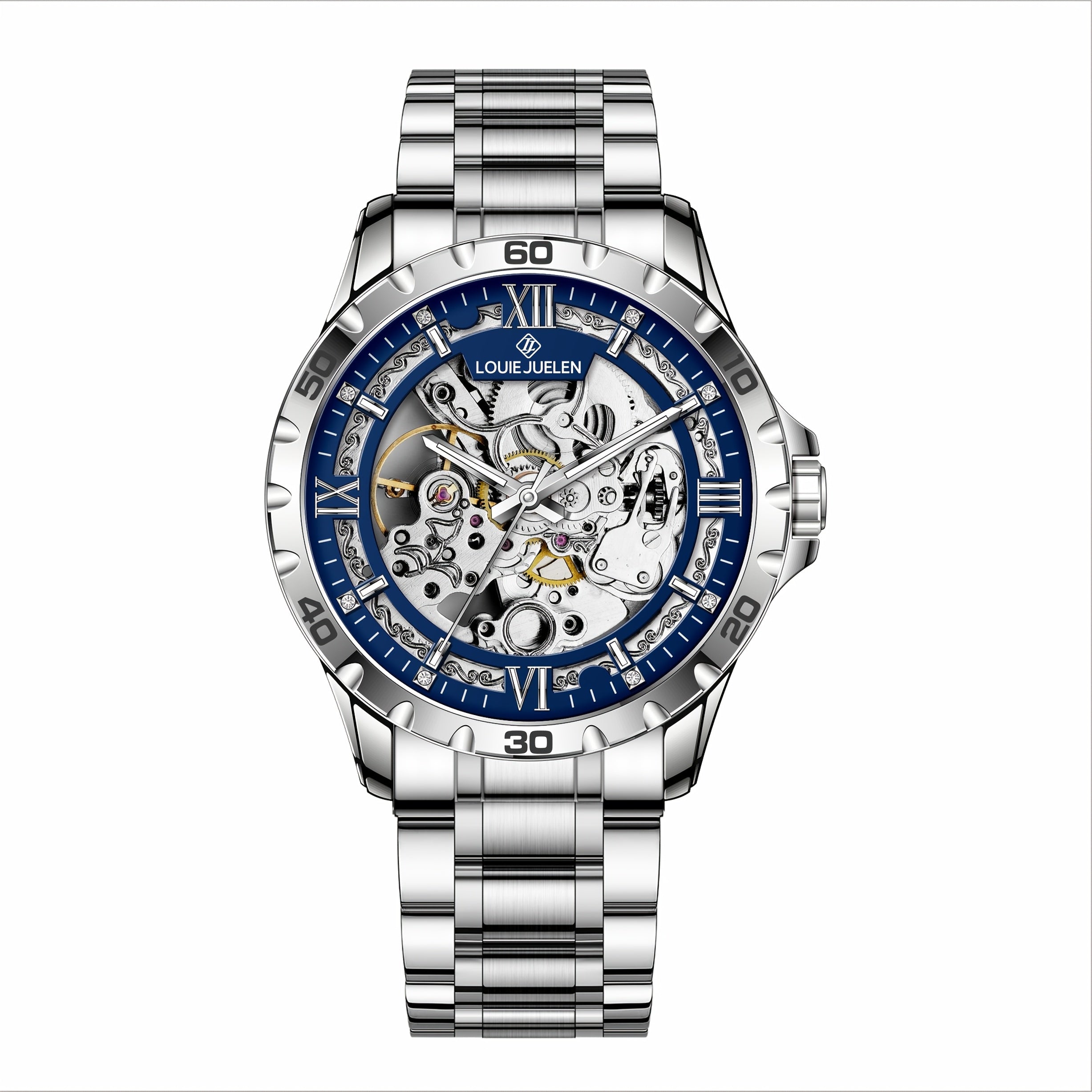 Reloj mecánico automático de lujo para hombre, elegante en acero inoxidable