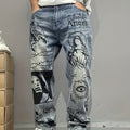 Vintage Jeans Americanos de Calle con Estampado de Graffiti, Pierna Recta y Holgada
