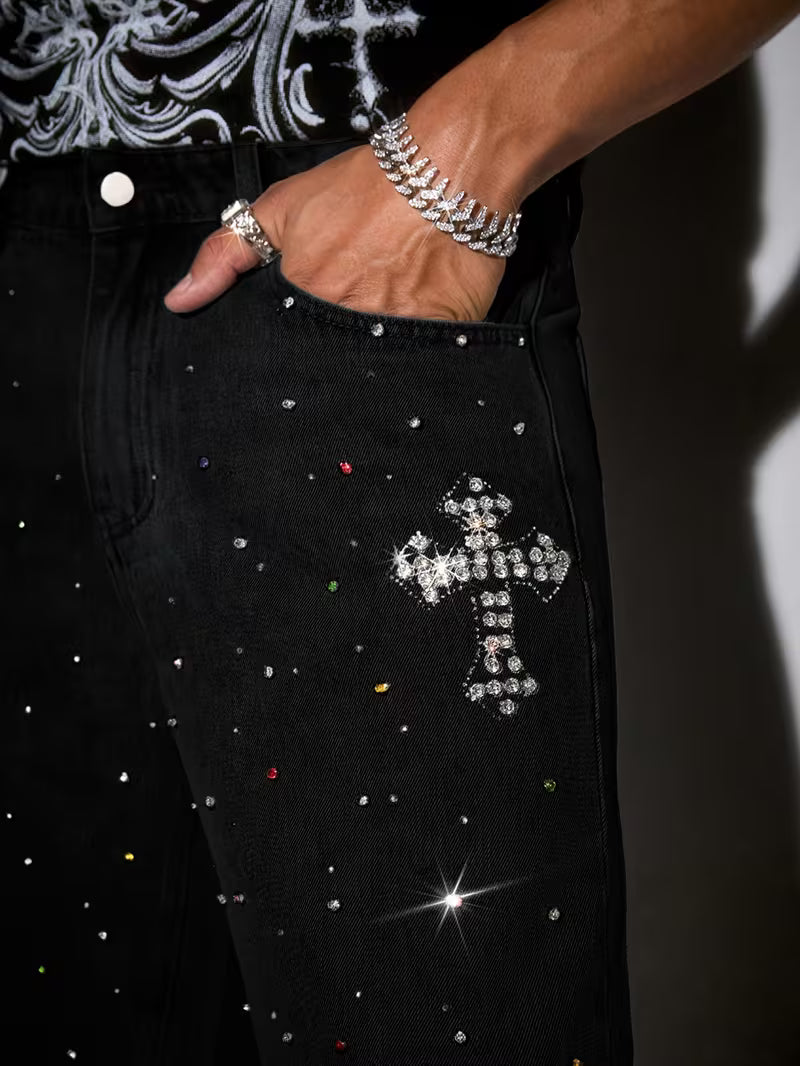 Bermuda Jeans Masculina Streetwear com Strass Premium