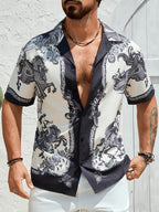 Camisa masculina de manga curta com estampa de cavalo