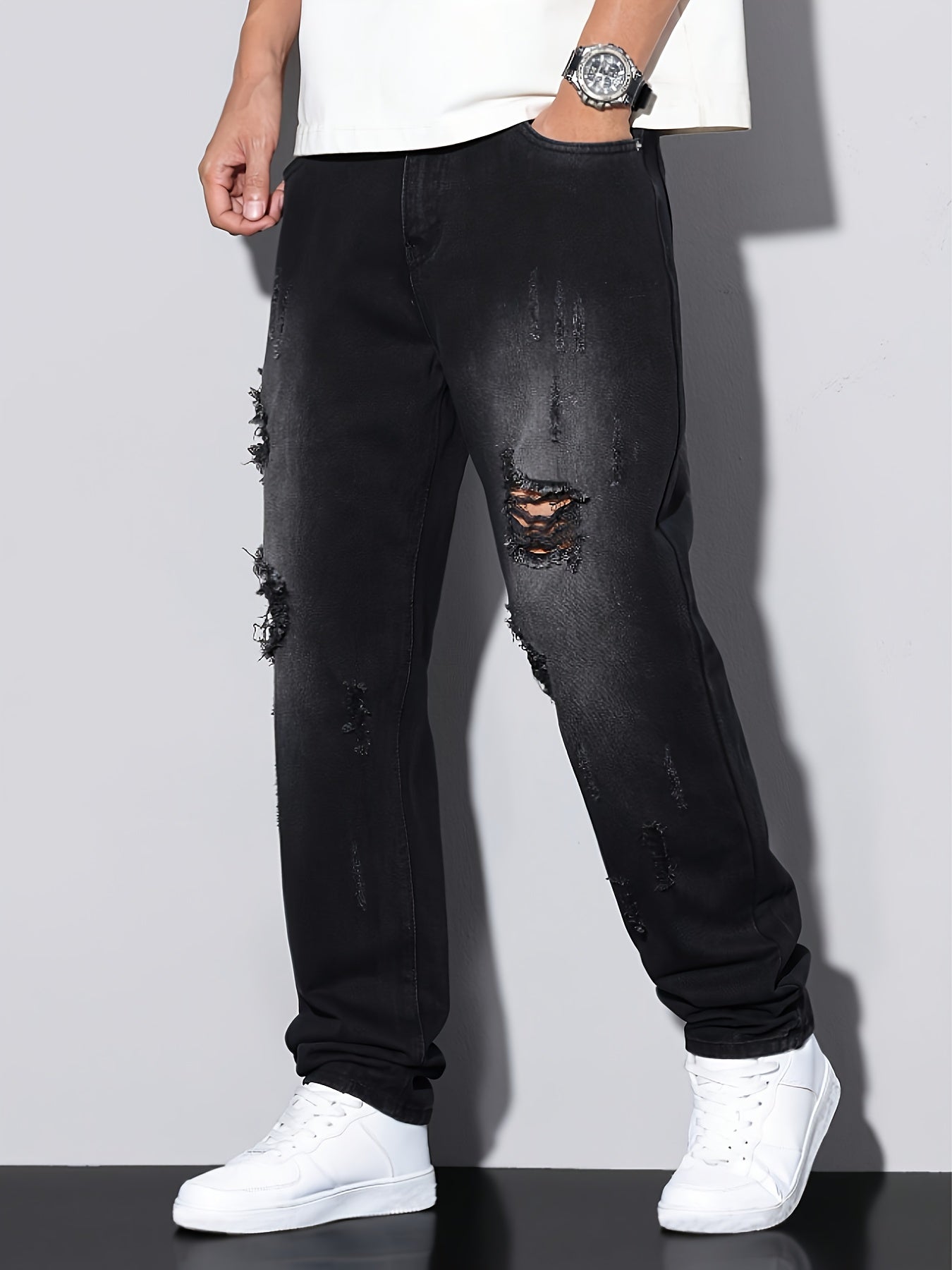 Pantalones vaqueros vintage desgastados casuales para hombre