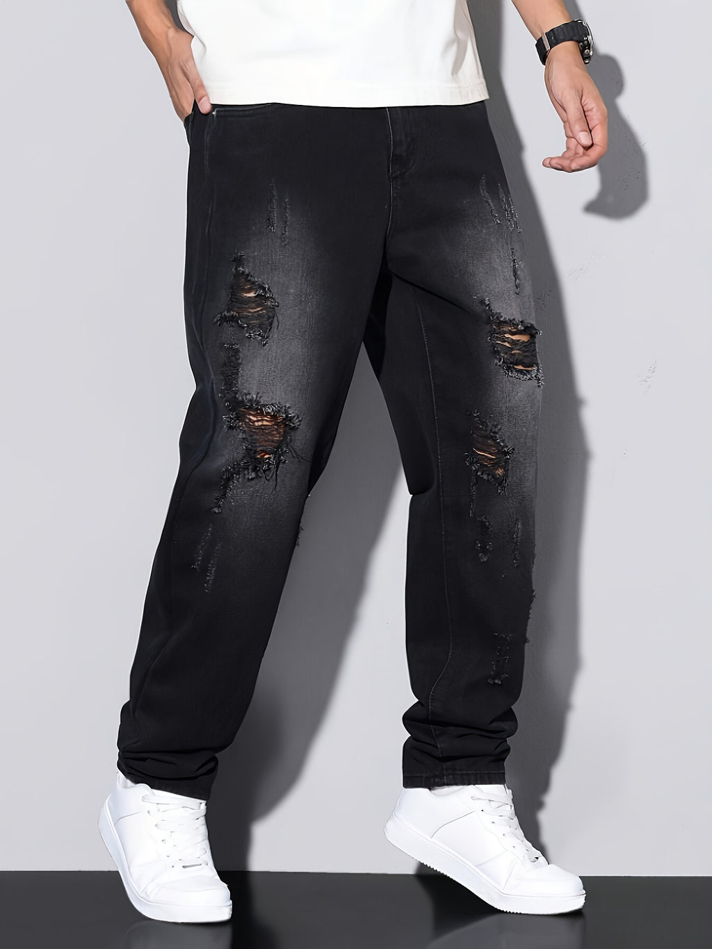 Pantalones vaqueros vintage desgastados casuales para hombre