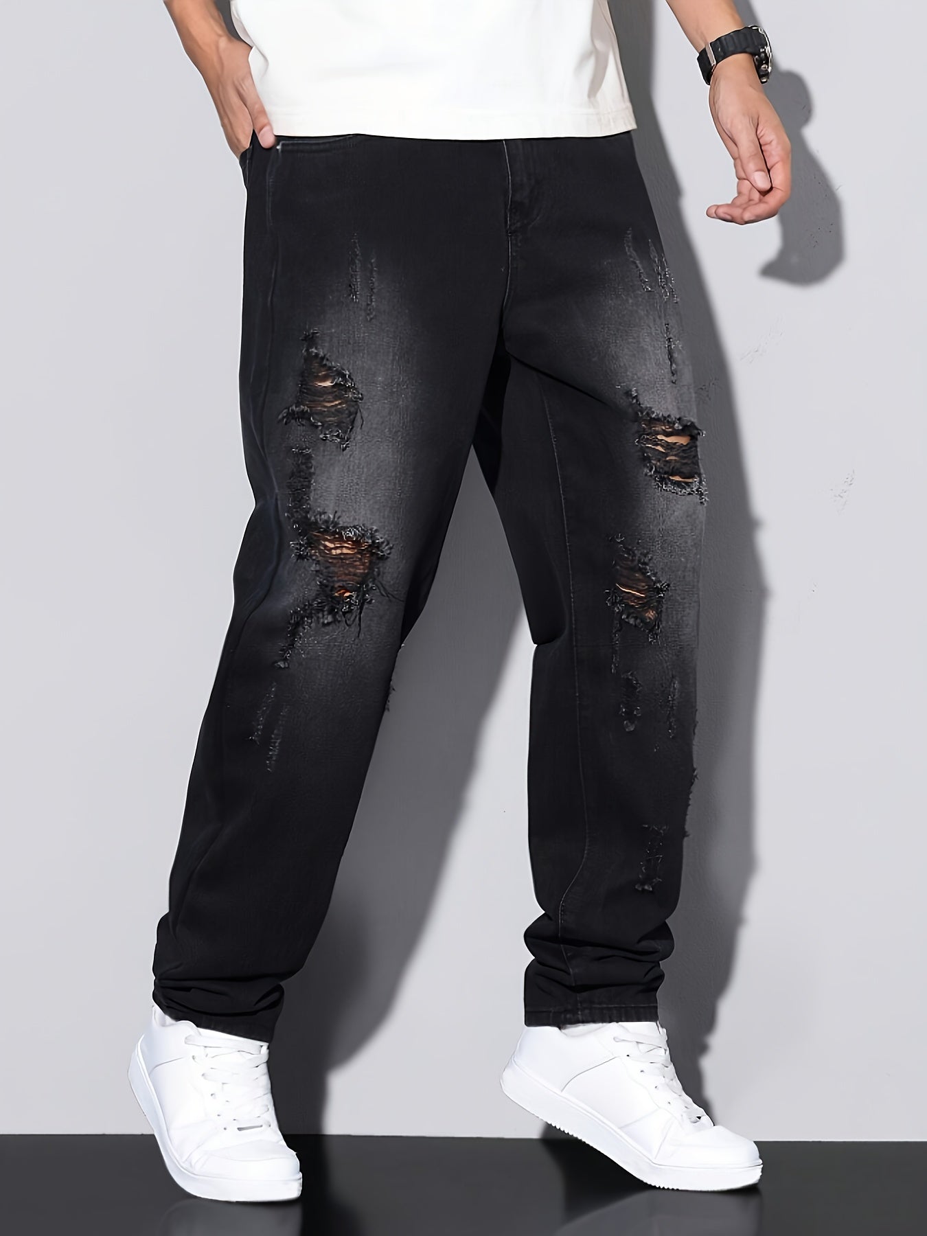 Pantalones vaqueros vintage desgastados casuales para hombre