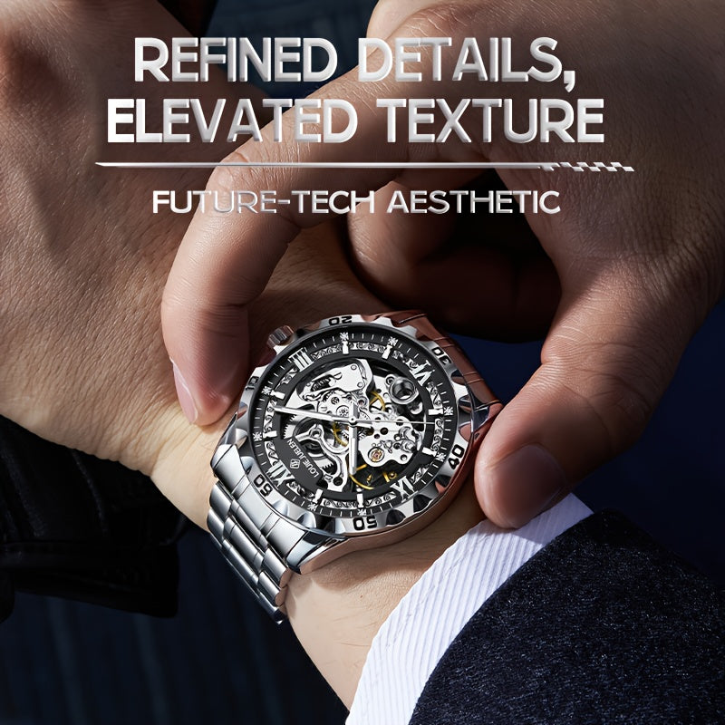 Reloj mecánico automático de lujo para hombre, elegante en acero inoxidable