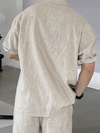 Camisa casual de lino para hombre con bolsillos