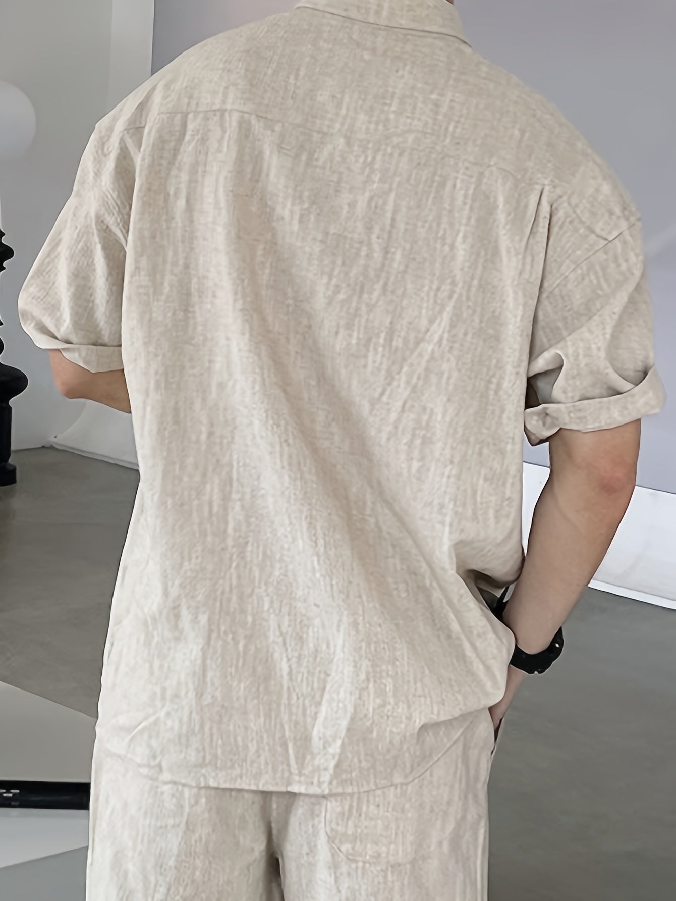 Camisa casual de lino para hombre con bolsillos
