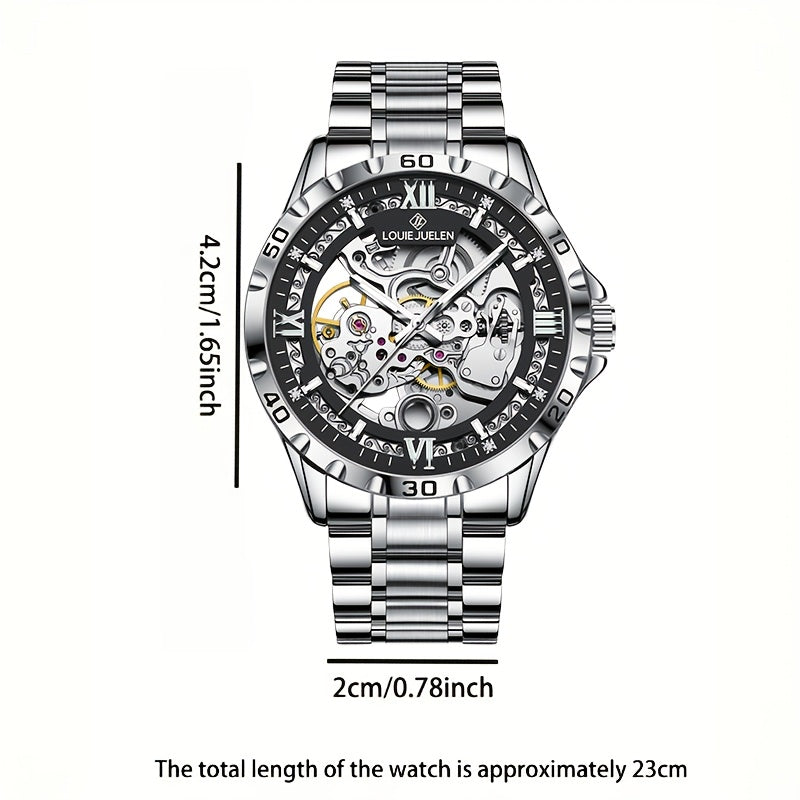 Reloj mecánico automático de lujo para hombre, elegante en acero inoxidable