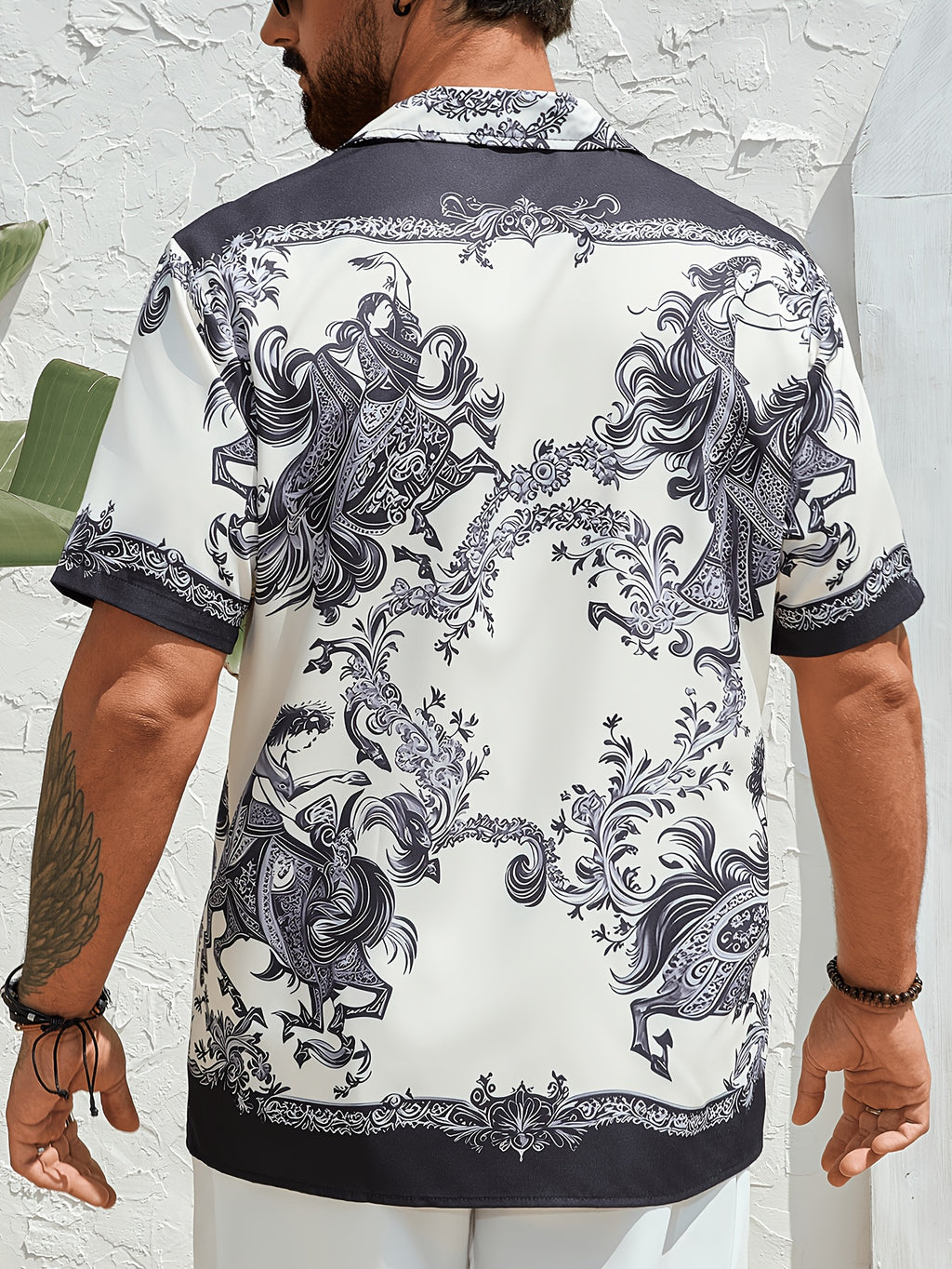 Camisa masculina de manga curta com estampa de cavalo