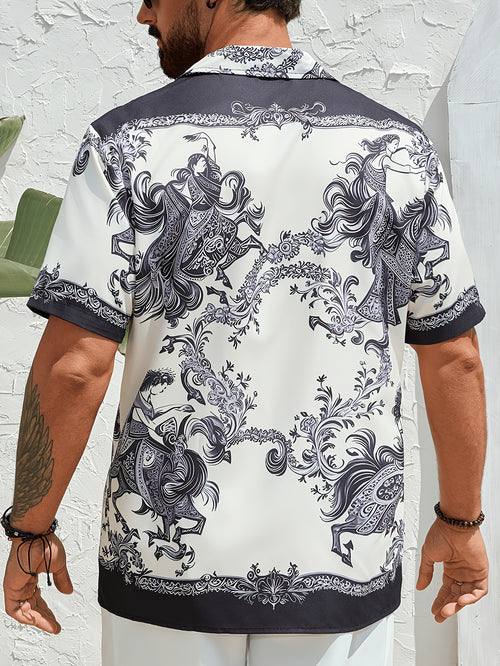 Camisa masculina de manga curta com estampa de cavalo