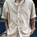 Camisa casual de lino para hombre con bolsillos