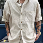 Camisa casual de lino para hombre con bolsillos