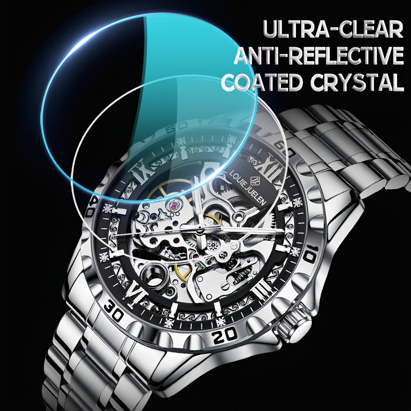 Reloj mecánico automático de lujo para hombre, elegante en acero inoxidable