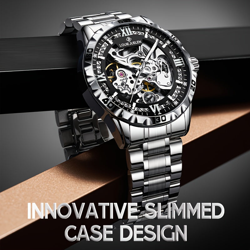 Reloj mecánico automático de lujo para hombre, elegante en acero inoxidable