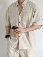 Camisa casual de lino para hombre con bolsillos