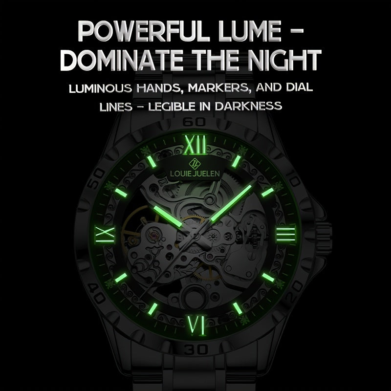 Reloj mecánico automático de lujo para hombre, elegante en acero inoxidable