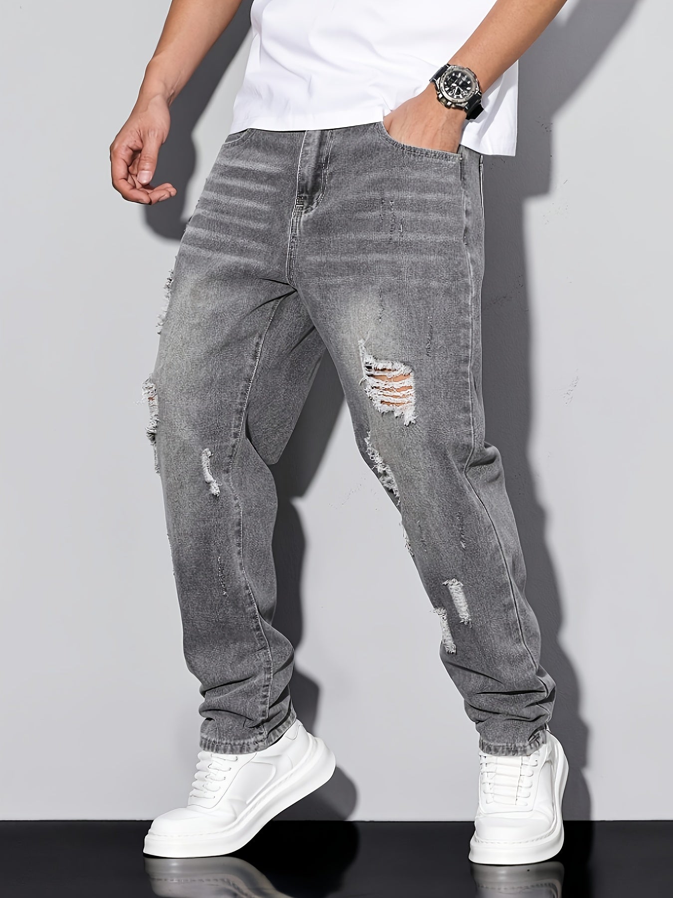 Pantalones vaqueros vintage desgastados casuales para hombre