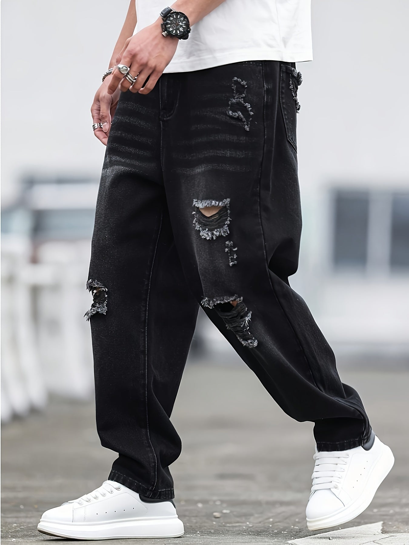 Jeans Casuales Desgastados para Hombre