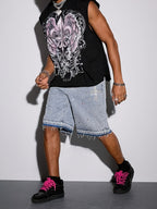 Bermuda Jeans Masculina Streetwear com Strass Premium