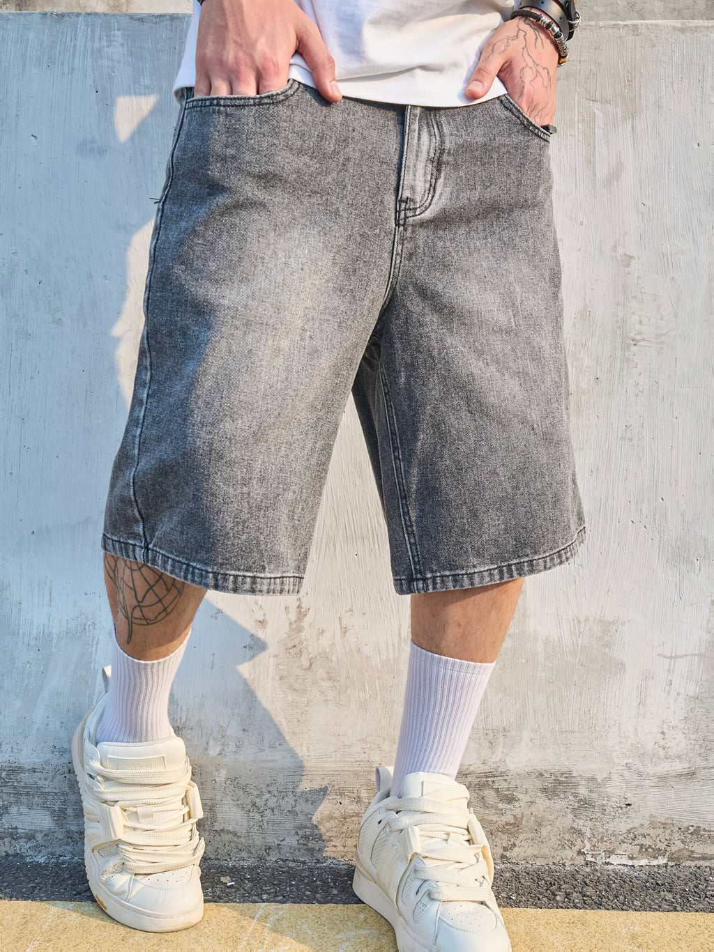 pantalones cortos vaqueros grises de primera calidad