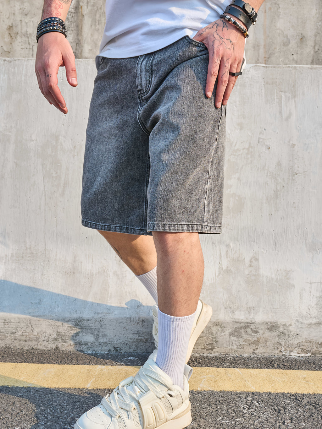 pantalones cortos vaqueros grises de primera calidad