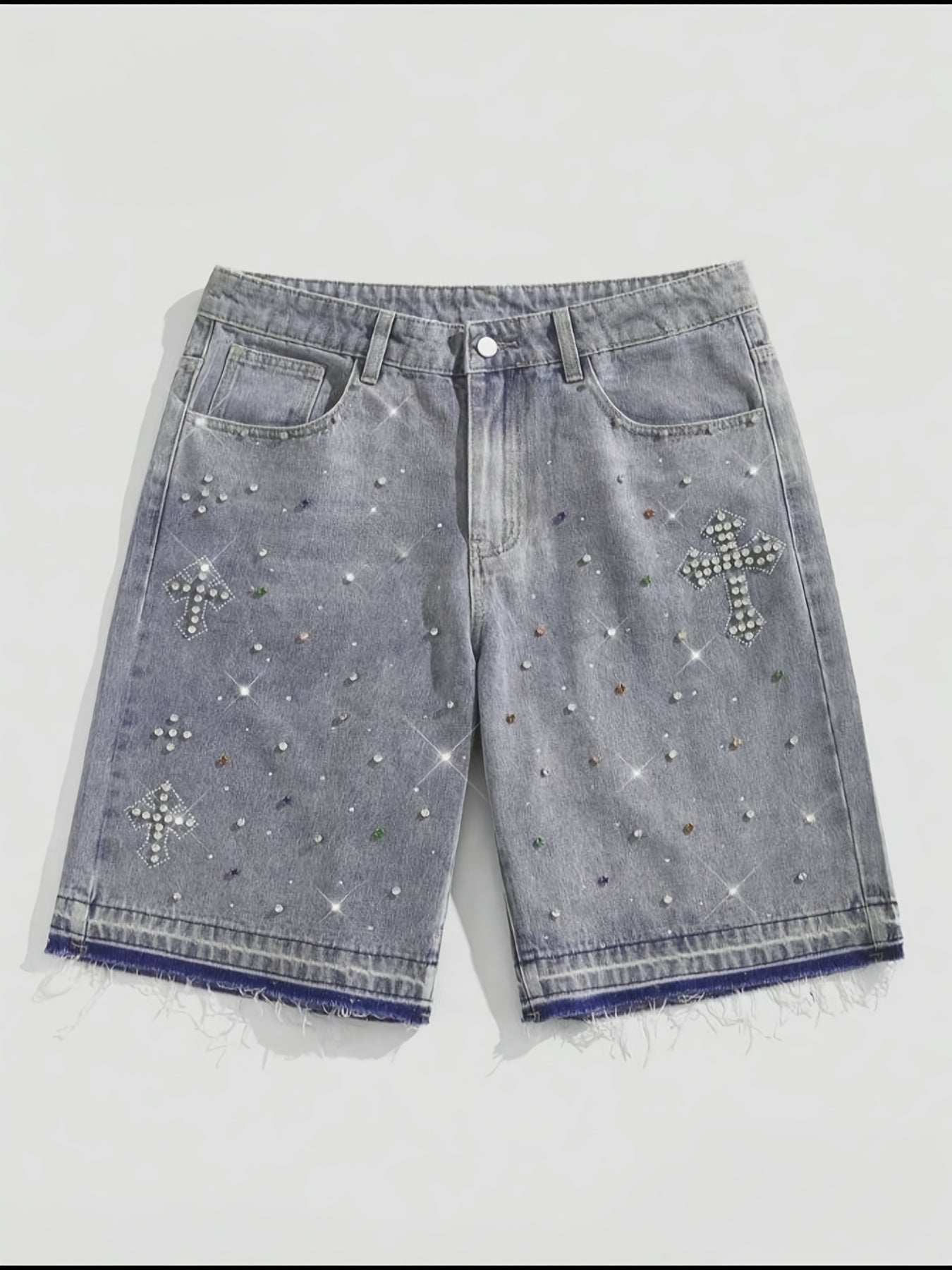 Bermuda Jeans Masculina Streetwear com Strass Premium