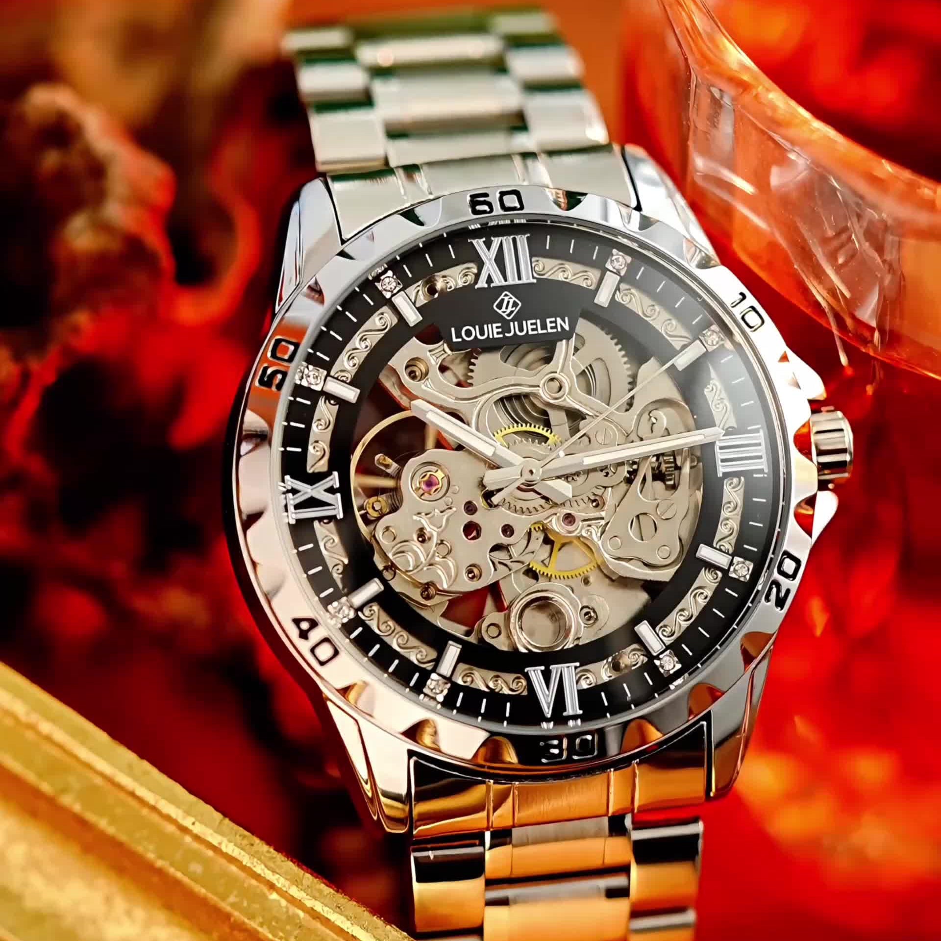 Reloj mecánico automático de lujo para hombre, elegante en acero inoxidable